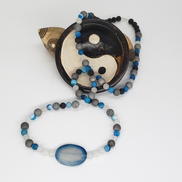 Boho Quartzite, Druzy, Agate & Lava Bead Necklace - Picture 3 of 9